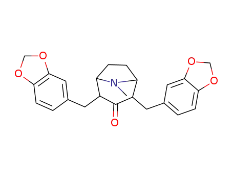 Molecular Structure of 633700-46-6 (8-Azabicyclo[3.2.1]octan-3-one,
2,4-bis(1,3-benzodioxol-5-ylmethyl)-8-methyl-)