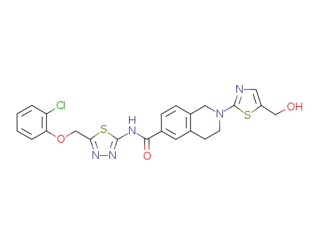 Molecular Structure of 1052693-68-1 (N-(5-{[(2-chlorophenyl)oxy]methyl}-1,3,4-thiadiazol-2-yl)-2-[5-(hydroxymethyl)-1,3-thiazol-2-yl]-1,2,3,4-tetrahydro-6-isoquinolinecarboxamide)