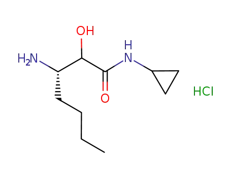 Molecular Structure of 1137141-25-3 (Heptanamide, 3-amino-N-cyclopropyl-2-hydroxy-, (Hydrochloride) (1:1), (3S)-)