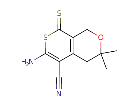 Molecular Structure of 155473-85-1 (1H,3H-Thiopyrano[3,4-c]pyran-5-carbonitrile,
6-amino-4,8-dihydro-3,3-dimethyl-8-thioxo-)