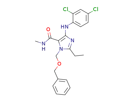 Molecular Structure of 488705-93-7 (1H-Imidazole-5-carboxamide,
4-[(2,4-dichlorophenyl)amino]-2-ethyl-N-methyl-1-[(phenylmethoxy)meth
yl]-)