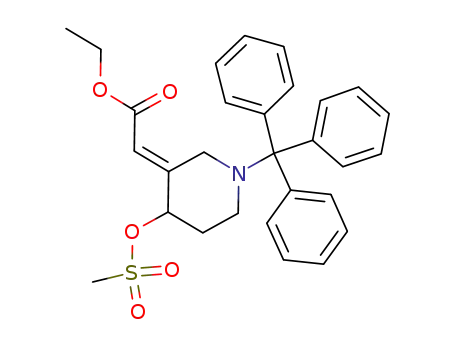 Molecular Structure of 916083-65-3 (Acetic acid,
2-[4-[(methylsulfonyl)oxy]-1-(triphenylmethyl)-3-piperidinylidene]-, ethyl
ester, (2E)-)
