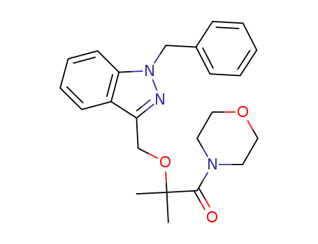 Molecular Structure of 1186580-36-8 (1-benzyl-3-[(1,1-dimethyl-2-morpholin-4-yl-2-oxyethoxy)methyl]-1H-indazole)