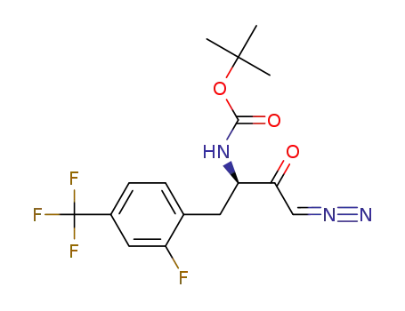 Molecular Structure of 486460-24-6 (Carbamic acid,
[(1R)-3-diazo-1-[[2-fluoro-4-(trifluoromethyl)phenyl]methyl]-2-oxopropyl]-,
1,1-dimethylethyl ester)