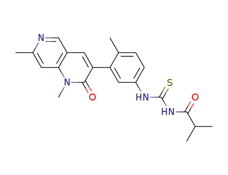 Molecular Structure of 1185281-08-6 (N-(3-(1,7-dimethyl-2-oxo-1,2-dihydro-1,6-naphthyridin-3-yl)-4-methylphenylcarbamothioyl)isobutyramide)