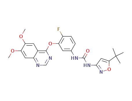 1-(5-tert-butylisoxazol-3-yl)-3-(3-(6<SUB>,</SUB>7-dimethoxyquinazolin-4-yloxy)-4-fluorophenyl)urea
