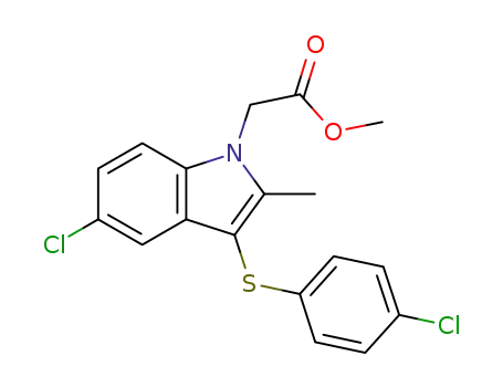 Molecular Structure of 628736-23-2 (1H-Indole-1-acetic acid, 5-chloro-3-[(4-chlorophenyl)thio]-2-methyl-,
methyl ester)