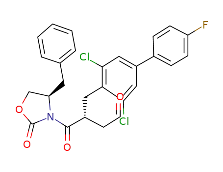 Molecular Structure of 955406-65-2 ((R)-4-((R)-4-benzyl-2-oxooxazolidin-3-yl)-3-((3,5-dichloro-4-fluoro-[1,1-biphenyl]-4-yl)Methyl)-4-oxobutanal)