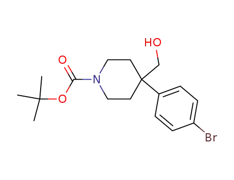 Molecular Structure of 847615-16-1 (1-Piperidinecarboxylic acid, 4-(4-bromophenyl)-4-(hydroxymethyl)-,
1,1-dimethylethyl ester)