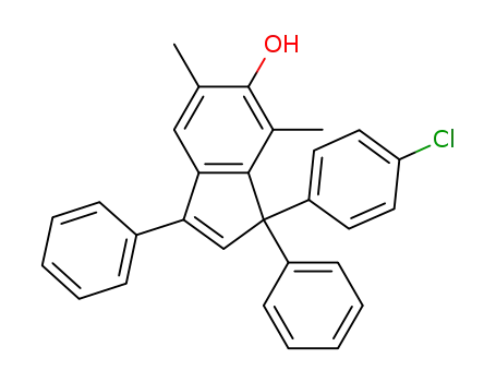 Molecular Structure of 1192167-46-6 (1-(4-chlorophenyl)-5,7-dimethyl-1,3-diphenyl-1H-inden-6-ol)