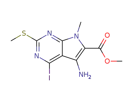 7H-Pyrrolo[2,3-d]pyrimidine-6-carboxylic acid,
5-amino-4-iodo-7-methyl-2-(methylthio)-, methyl ester