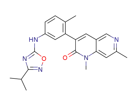 Molecular Structure of 1185280-98-1 (3-(5-(3-isopropyl-1,2,4-oxadiazol-5-ylamino)-2-methylphenyl)-1,7-dimethyl-1,6-naphthyridin-2(1H)-one)