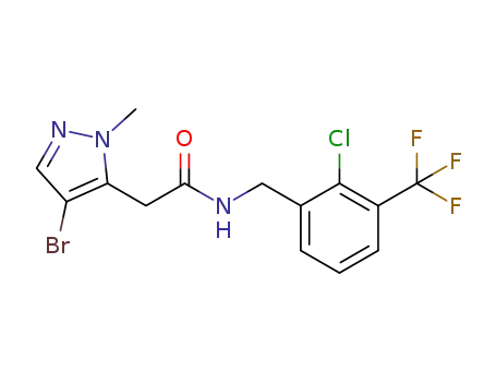 Molecular Structure of 1071814-23-7 (2-(4-bromo-1-methyl-1H-pyrazol-5-yl)-N-{[2-chloro-3-(trifluoromethyl)phenyl]methyl}acetamide)