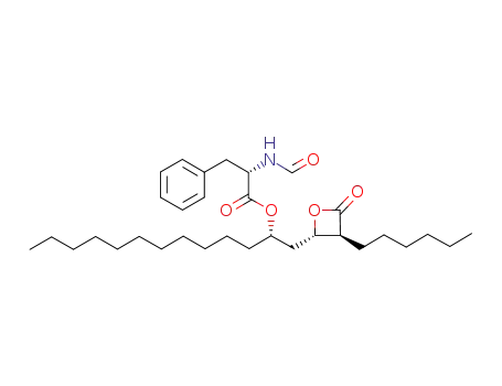 Molecular Structure of 1072902-78-3 (N-formyl-L-phenylalanine-(1S)-1-[[(2S,3S)-3-hexyl-4-oxo-2-oxetanyl]methyl]dodecyl ester)