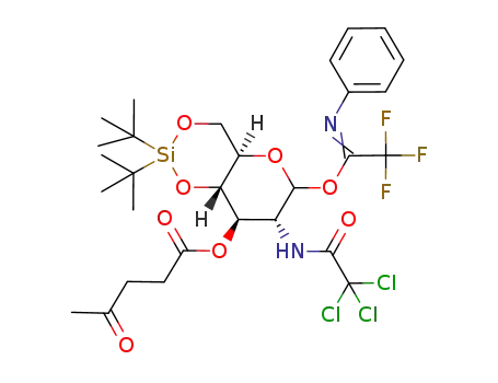 Molecular Structure of 1154463-83-8 (4,6-O-di-tert-butylsilylidene-3-O-levulinoyl-1-O-(N-phenyltrifluoroacetimidoyl)-2-N-trichloroacetamido-α/β-D-glucopyranoside)