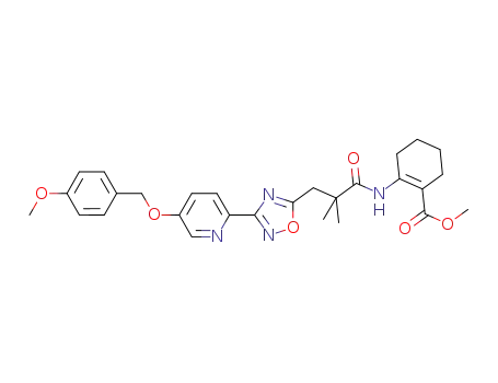 Molecular Structure of 917911-03-6 (1-Cyclohexene-1-carboxylic acid,2-[[3-[3-[5-[(4-Methoxyphenyl)Methoxy]-2-pyridinyl]-1,2,4-oxadiazol-5-yl]-2,2-diMethyl-1-oxopropyl]aMino]-, Methyl ester)