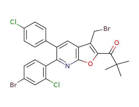 Molecular Structure of 1072708-39-4 (1-(6-(4-bromo-2-chlorophenyl)-3-(bromomethyl)-5-(4-chlorophenyl)furo[2,3-b]pyridin-2-yl)-2,2-dimethylpropan-1-one)