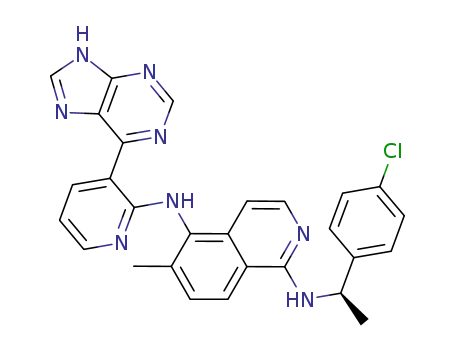Molecular Structure of 1093100-63-0 (N<sub>5</sub>-(3-(9H-purin-6-yl)pyridin-2-yl)-N<sub>1</sub>-((R)-1-(4-chlorophenyl)ethyl)-6-methylisoquinoline-1,5-diamine)
