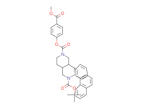 Molecular Structure of 1027704-67-1 (4-(methoxycarbonyl)phenyl 4-({(tert-butoxycarbonyl)[(1R)-1-(1-naphthyl)ethyl]amino}methyl)-3-phenylpiperidine-1-carboxylate)