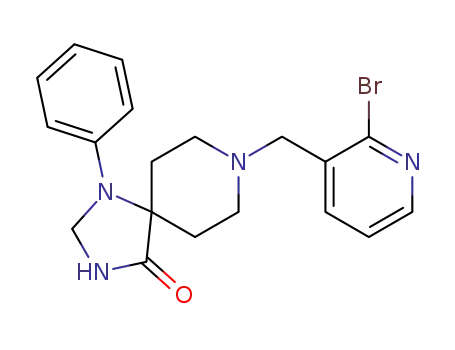 Molecular Structure of 473528-55-1 (8-(2-bromo-pyridin-3-ylmethyl)-1-phenyl-1,3,8-triazaspiro[4.5]decan-4-one)