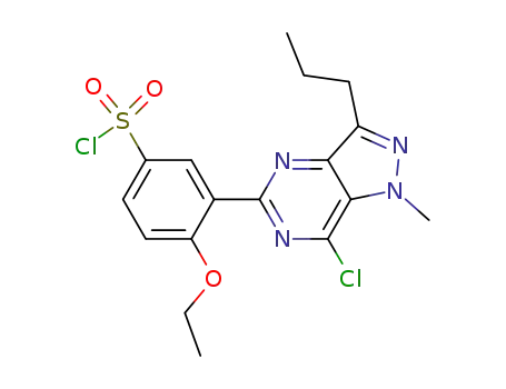 Molecular Structure of 1033861-31-2 (7-chloro-1-methyl-5-[2-ethoxy-5-(chlorosulfonyl)phenyl]-3-n-propyl-1H-pyrazolo[4,3-d]pyrimidine)