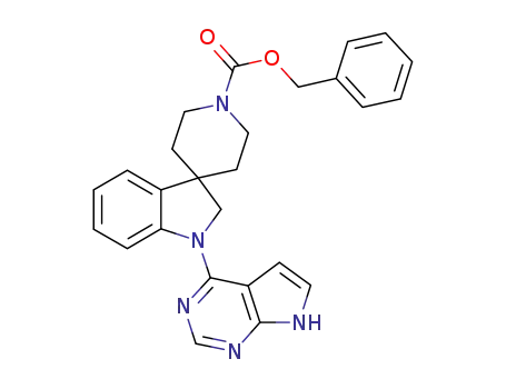 Molecular Structure of 908283-37-4 (Spiro[3H-indole-3,4'-piperidine]-1'-carboxylic acid,
1,2-dihydro-1-(1H-pyrrolo[2,3-d]pyrimidin-4-yl)-, phenylmethyl ester)