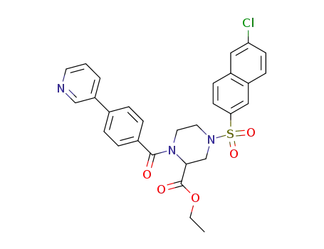 Molecular Structure of 222985-18-4 (4-[(6-chloronaphthalen-2-yl)sulfonyl]-2-ethoxycarbonyl-1-[4-(pyridin-3-yl)benzoyl]piperazine)