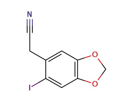 Molecular Structure of 809233-22-5 (2-(2-iodo-4,5-methylenedioxyphenyl)acetonitrile)