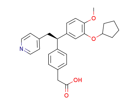 Molecular Structure of 192767-19-4 ((R)-4-[1-(3-Cyclopentyloxy-4-methoxyphenyl)-2-(pyridin-4-yl)ethyl]phenylacetic acid)