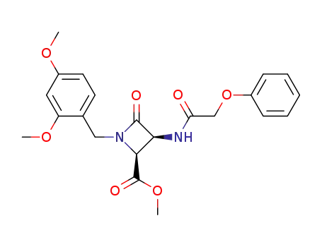 Molecular Structure of 61964-82-7 (2-Azetidinecarboxylic acid,
1-[(2,4-dimethoxyphenyl)methyl]-4-oxo-3-[(phenoxyacetyl)amino]-,
methyl ester, cis-)