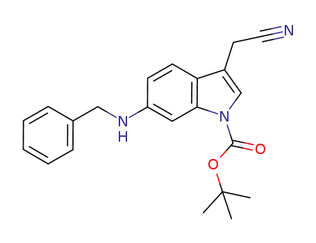 Molecular Structure of 629662-55-1 (1H-Indole-1-carboxylic acid, 3-(cyanomethyl)-6-[(phenylmethyl)amino]-,
1,1-dimethylethyl ester)