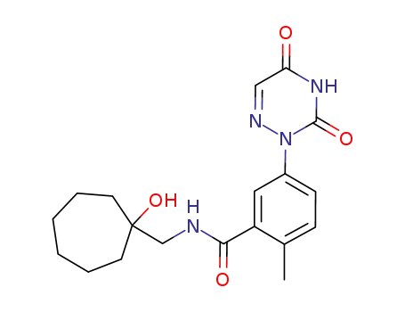 Molecular Structure of 724424-83-3 (Benzamide,
5-(4,5-dihydro-3,5-dioxo-1,2,4-triazin-2(3H)-yl)-N-[(1-hydroxycycloheptyl
)methyl]-2-methyl-)