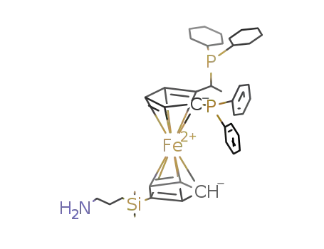 Molecular Structure of 182227-33-4 (H<sub>2</sub>NC<sub>3</sub>H<sub>6</sub>Si(CH<sub>3</sub>)2C<sub>5</sub>H<sub>4</sub>FeC<sub>5</sub>H<sub>3</sub>[P(C<sub>6</sub>H<sub>5</sub>)2]CH(CH<sub>3</sub>)P(C<sub>6</sub>H<sub>11</sub>)2)