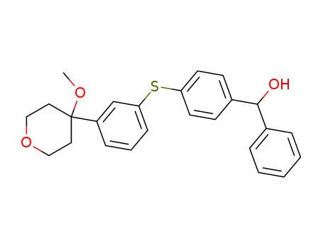Molecular Structure of 143128-00-1 (Benzenemethanol,
a-phenyl-4-[[3-(tetrahydro-4-methoxy-2H-pyran-4-yl)phenyl]thio]-)