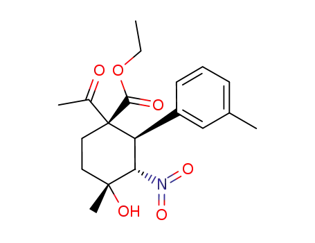 Molecular Structure of 1033363-02-8 (ethyl (1R,2R,3S,4R)-1-acetyl-4-hydroxy-4-methyl-3-nitro-2-m-tolyl-cyclohexanecarboxylate)