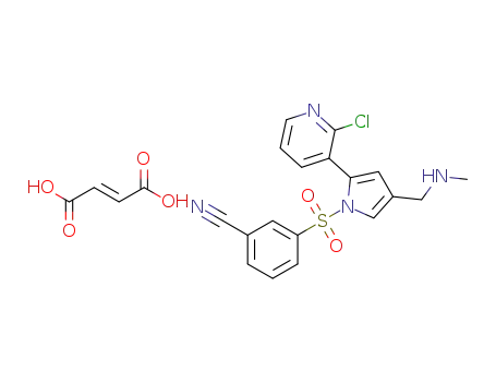 Molecular Structure of 1055305-46-8 (3-({2-(2-chloropyridin-3-yl)-4-[(methylamino)methyl]-1H-pyrrol-1-yl}sulfonyl)benzonitrile fumarate)