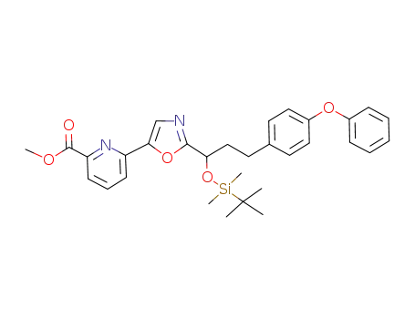 Molecular Structure of 1012330-44-7 (methyl 6-(2-(1-(tert-butyldimethylsilyloxy)-3-(4-phenoxyphenyl)propyl)oxazol-5-yl)pyridine-2-carboxylate)
