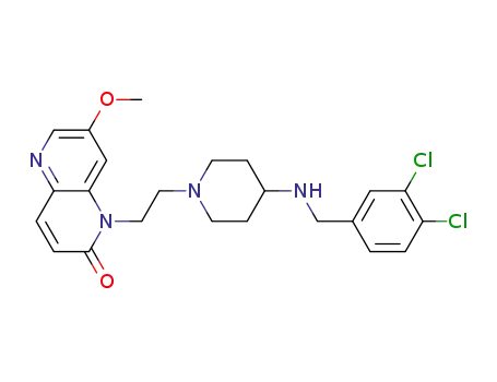 Molecular Structure of 1173896-46-2 (1-(2-(4-((3,4-dichlorobenzyl)amino)piperidin-1-yl)ethyl)-7-methoxy-1,5-naphthyridin-2(1H)-one)
