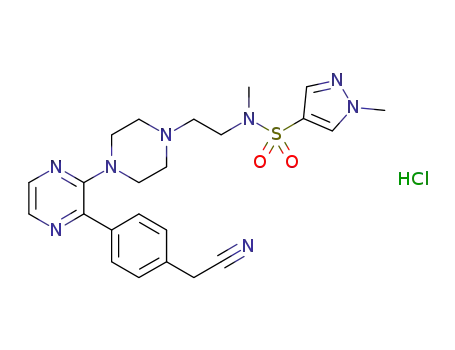 1-methyl-1H-pyrazole-4-sulfonic acid {2-[3'-(4-cyanomethyl-phenyl)-2,3,5,6-tetrahydro-[1,2']bipyrazinyl-4-yl]-ethyl}-methyl-amide hydrochloride