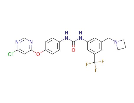 Molecular Structure of 853296-82-9 (Urea,
N-[3-(1-azetidinylmethyl)-5-(trifluoromethyl)phenyl]-N'-[4-[(6-chloro-4-pyr
imidinyl)oxy]phenyl]-)