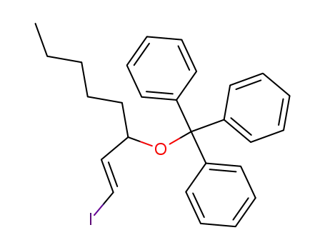 Molecular Structure of 52418-91-4 (Benzene, 1,1',1''-[[[1-(2-iodoethenyl)hexyl]oxy]methylidyne]tris-, (E)-)