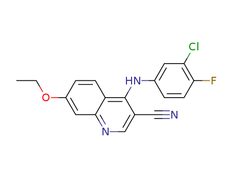 Molecular Structure of 915788-24-8 (3-Quinolinecarbonitrile, 4-[(3-chloro-4-fluorophenyl)amino]-7-ethoxy-)