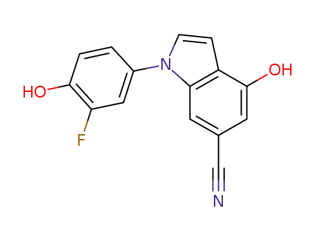 Molecular Structure of 1181566-61-9 (1-(3-fluoro-4-hydroxyphenyl)-4-hydroxy-1H-indole-6-carbonitrile)