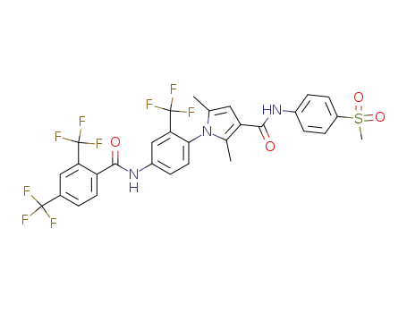 Molecular Structure of 880781-83-9 (1-[4-(2,4-bis-trifluoromethyl-benzoylamino)-2-trifluoromethyl-phenyl]-2,5-dimethyl-1H-pyrrole-3-carboxylic acid (4-methanesulfonyl-phenyl)-amide)