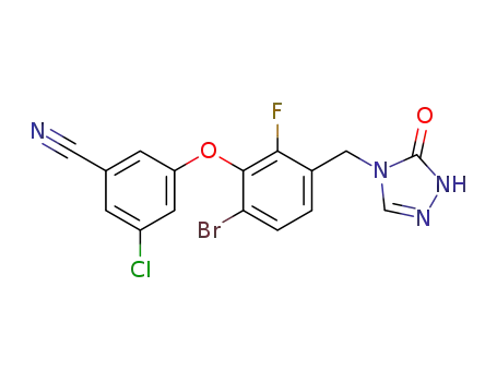 Molecular Structure of 1095279-87-0 (3-[6-Bromo-2-fluoro-3-(5-oxo-1,5-dihydro-[1,2,4]triazol-4-ylmethyl)-phenoxy]-5-chloro-benzonitrile)