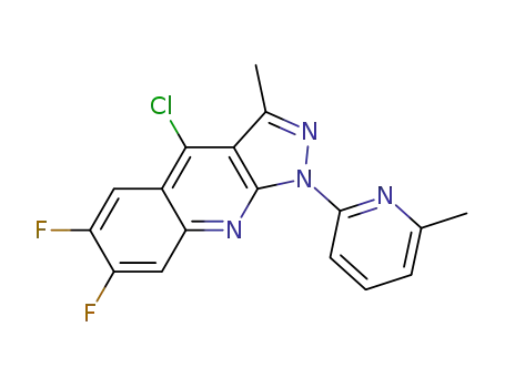 Molecular Structure of 364728-21-2 (4-chloro-6,7-difluoro-3-methyl-1-(6-methyl-2-pyridinyl)-1H-pyrazolo[3,4-b]quinoline)