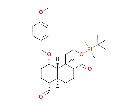 Molecular Structure of 1018479-87-2 ((4S,1R,5R,6R,8aR)-4-[(4-methoxyphenyl)methoxy]-5,8a-dimethyl-5-[2-(tert-butyldimethylsilanyloxy)ethyl]perhydronaphthalene-1,6-dicarbaldehyde)