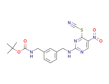 Molecular Structure of 874824-00-7 (Carbamic acid,
[[3-[[(5-nitro-4-thiocyanato-2-pyrimidinyl)amino]methyl]phenyl]methyl]-,
1,1-dimethylethyl ester)