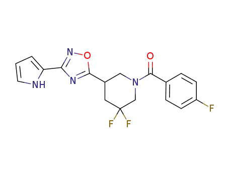 Molecular Structure of 915229-32-2 ({3,3-difluoro-5-[3-(1H-pyrrol-2-yl)-[1,2,4]oxadiazol-5-yl]-piperidin-1-yl}-(4-fluoro-phenyl)-methanone)