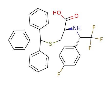 Molecular Structure of 880762-37-8 (L-Cysteine,
N-[(1S)-2,2,2-trifluoro-1-(4-fluorophenyl)ethyl]-S-(triphenylmethyl)-)